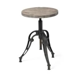 Emslie I Grey Solid Wood Seat W/Black Iron Frame Adjustable Stool - Black - Medium