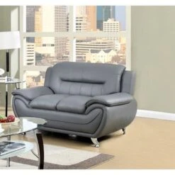Sanuel 61.3" Faux Leather Pillow Top Arm Loveseat - Grey -Baxton Acme Shop 725de561 ed1c 4299 88ce db306107de68