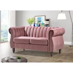 Charlot Velvet Chesterfield Rolled Arm 2-Piece Living Room Set - Dark Blue -Baxton Acme Shop 727bcb1d b351 4510 8c74 4491793bd459