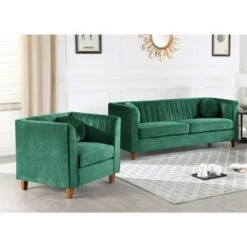 Arvilla Velvet Kitts Classic Chesterfield Living Room Seat-Sofa And Chair - Beige -Baxton Acme Shop 72996d3f 95a5 4596 afdc cfb0f334d917