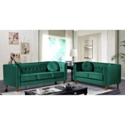 Roberta Velvet 2-Piece Set-Sofa & Loveseat - Green