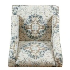 Porch & Den Holman Medallion Pattern Upholstered Swoop Armchair - Blue Ikat Print -Baxton Acme Shop 730eda6a 1d64 4768 acaa c7db61d021e9