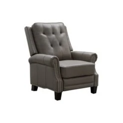 Abbyson Clemson Top Grain Leather Pushback Recliner - Grey