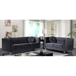 Roberta Velvet 2-Piece Set-Sofa & Loveseat - Black