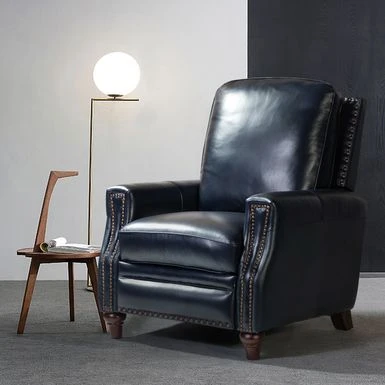 Cigar Mid-century Genuine Leather Recliner With Nailhead Trim By HULALA HOME - NAVY 3 Cigar Mid-century Genuine Leather Recliner With Nailhead Trim By HULALA HOME - NAVY