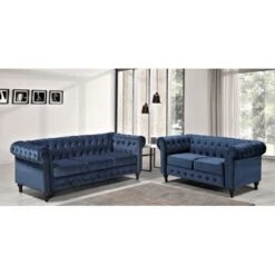 Brooks Classic Chesterfield 2-Piece Living Room Set-Loveseat & Sofa - Black -Baxton Acme Shop 7608e2fd c8c7 4c0e 9de8 8cf690015d41