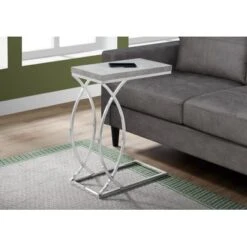 Accent Table/ C-shaped/ End/ Side/ Snack/ Living Room/ Bedroom/ Metal/ Laminate/ Grey/ Chrome/ Contemporary/ Modern