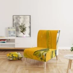 Designart "White And Yellow Marbled Acrylic With A Cloud Of Black" Upholstered Modern Accent Chair - Arm Chair - Slipper Chair -Baxton Acme Shop 771d8d85 1b22 499c a3c9 3c6cc5e426a5