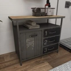 Gray Metal Industrial Cabinet With Numbers And Text - 17"W X 36"L X 32"H - Grey - Square -Baxton Acme Shop 77f86166 4185 4b78 bc78 04166eb3851d