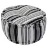 Herat Oriental Indo Handmade Striped Cotton Round Puff - Handmade Round Stripe Print Pouf Ottoman