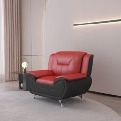 William Street 47.3" Faux Leather Upholstered Club Chair - Red/Black -Baxton Acme Shop 794f0153 dd06 4b2b b510 51759a641325