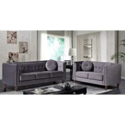 Roberta Velvet 2-Piece Set-Sofa & Loveseat - Green -Baxton Acme Shop 7ab1e4d2 4a2a 463e b49d 1c01cc54471a