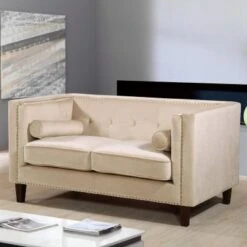 Kittleson 60'' Velvet Tuxedo Arm Loveseat - Grey 29 Kittleson 60'' Velvet Tuxedo Arm Loveseat - Grey -Baxton Acme Shop 7b706fb7 e779 4c23 87e4 642ce30fa497