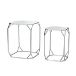 Glitzhome Modern Metal Glass Accent Table Nesting Side Table(Set Of 2) - Octagon-Black -Baxton Acme Shop 7cc47b85 c840 498d 9627 283b177c7845