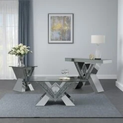 Caldwell V-shaped End Table With Glass Top Silver