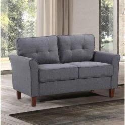 Kouchouk 54.5'' Linen Flared Arm Loveseat - Light Grey -Baxton Acme Shop 7d540d97 6d6f 4043 9b79 bc65b0d0b870