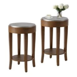 COSIEST 2-Tier Round Accent End Table With Shelf - 2PC