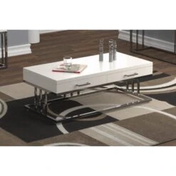 2-drawer Rectangular Coffee Table Glossy White And Chrome