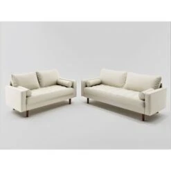 US Pride Matton Faux Leather Mid-century Modern Living Room Set-Loveseat And Sofa - White