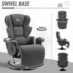 HOMCOM Manual Recliner, Swivel Lounge Armchair With Footrest And Two Cup Holders For Living Room, Black - Black -Baxton Acme Shop 80305d4b 8f65 4e78 a73d 1da22318b1be