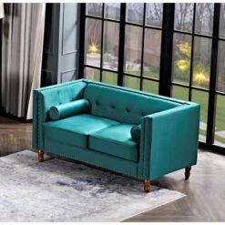 Kittleson 60'' Velvet Tuxedo Arm Loveseat - Ivory -Baxton Acme Shop 81b2109e 45ca 40ae 985b 65231329c28b