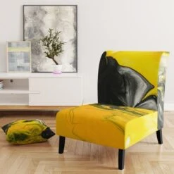 Designart "Yellow, White And Black Marbled Acrylic" Upholstered Modern Accent Chair - Arm Chair - Arm Chair -Baxton Acme Shop 81b7bd97 72a0 4447 aa94 0ddb39d83d1a
