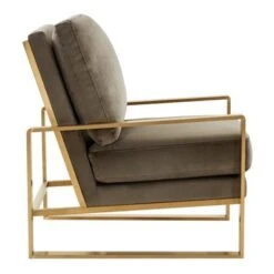 LeisureMod Jefferson Modern Velvet Accent Armchair With Gold Base - Beige -Baxton Acme Shop 81b968cc 54bd 4497 b071 cb661012d42d