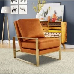 LeisureMod Jefferson Modern Velvet Accent Armchair With Gold Base - Beige -Baxton Acme Shop 81fabe4e 184a 4245 b7a3 3f3cb381e187