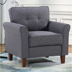 Kouchouk 32.9'' Wide Tufted Linen Armchair - Drak Grey -Baxton Acme Shop 822152c5 ffcd 43eb b293 67915233980d