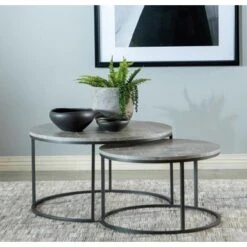 Round 2-piece Nesting Coffee Table Grey And Gunmetal