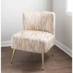 Silver Orchid Harding Slipper Chair - Light Brown/Gold Metal -Baxton Acme Shop 83a17331 7c8d 4746 96b4 d142f1c0a3af
