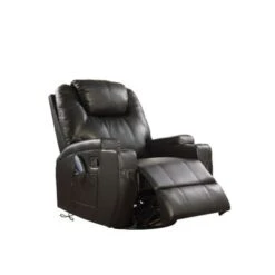 Contemporary Polyurethane Upholstered Metal Rocker Recliner With Swivel, Black - Black