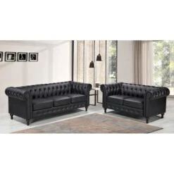 Brooks Classic Chesterfield 2-Piece Living Room Set-Loveseat & Sofa - Black