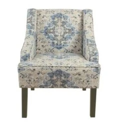 Porch & Den Holman Medallion Pattern Upholstered Swoop Armchair - Blue Ikat Print -Baxton Acme Shop 84ec4fb6 8676 4793 a891 cc53fab6194c