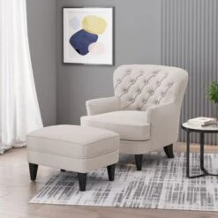 Correia Contemporary Tufted Fabric Club Chair And Ottoman Set By Christopher Knight Home - Gray + Dark Brown -Baxton Acme Shop 8527eae8 3377 49cd a6ec 94e516765335