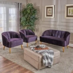 Amaia Modern 3-piece Velvet Chat Set By Christopher Knight Home - Pewter + Walnut -Baxton Acme Shop 85cb9117 5d27 4328 be1d 9475b92f3929