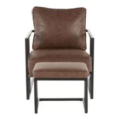 Roman Industrial Faux Leather Lounge Chair & Ottoman Set - N/A - Grey -Baxton Acme Shop 8673e91b aca1 4c40 9150 bbef24784bf4