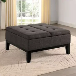 Transitional Gray Storage Ottoman
