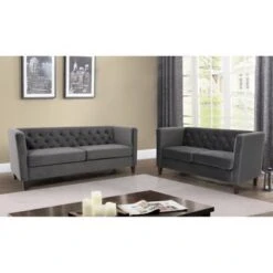 Lisette Velvet 2PCs Living Room Set Sofa & Loveseat - Yellow -Baxton Acme Shop 878329b1 fc18 4094 a699 bd305082ef18