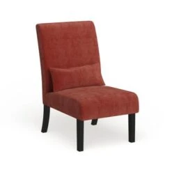 Porch & Den Vista Armless Chenille Accent Chair W/ Kidney Pillow - Red