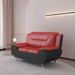 William Street 61.3" Faux Leather Pillow Top Arm Loveseat - Red/Black -Baxton Acme Shop 8800f32a 5b24 4bea b15d f1d482148ad4