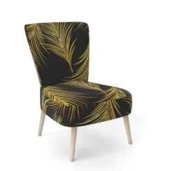 Designart "Golden Tropical Leaves Pattern" Upholstered Modern Accent Chair - Arm Chair - Side Chair