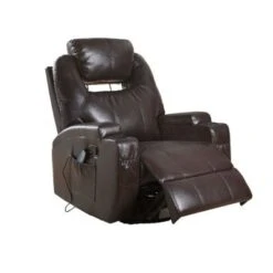 PU Upholstered Rocker Recliner With Swivel - Brown