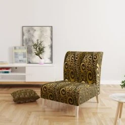 Designart "Gold And Black Swirl I" Upholstered Mid-Century Accent Chair - Arm Chair - Side Chair -Baxton Acme Shop 89145915 638e 44d4 bd7b bc51abfbec9a