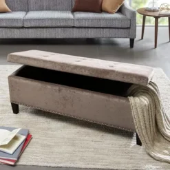 Mae II Taupe Tufted Top Storage Bench