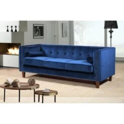 Kittleson Classic Nailhead Chesterfield 2 Piece Living Room Set - Blue -Baxton Acme Shop 898f02af 8568 4f7d b267 35a3709a0614