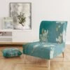 Designart "Blue Cherry Blossoms II" Upholstered Cabin & Lodge Accent Chair - Arm Chair - Side Chair