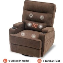 Mcombo Electric Power Swivel Glider Recliner Chair With Heat And USB Ports, Pillow, Cup Holders, Remote Control, Fabric 7752 - Brown -Baxton Acme Shop 8a2349f0 1c03 444a ad88 123472be8f8a
