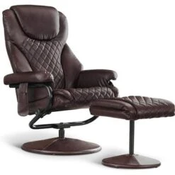 Mcombo Recliner With Ottoman, Massage 360 Swivel Leisure Chair Faux Leather 4901 - Cognac -Baxton Acme Shop 8c181156 9183 4cd6 8274 c94ddf4085a2