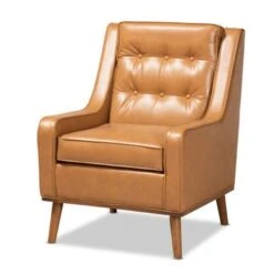 Baxton Studio Daley Tan Faux Leather And Walnut Finished Wood Lounge Armchair - Tan